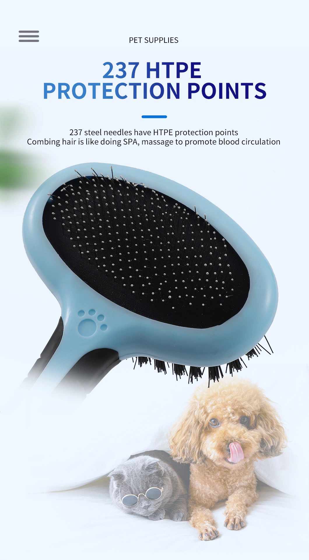Pet Brush Double Side Bristle and Stainless Steel Pins Grooming Dog Brush with Custom Logo Manufacturer