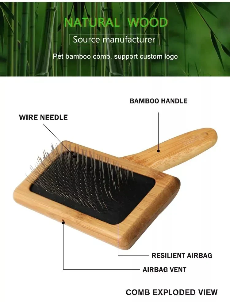 Factory Wholesale Custom Logo Bamboo Wood Pet Pin Brush Cat Dog Grooming Slicker Brush