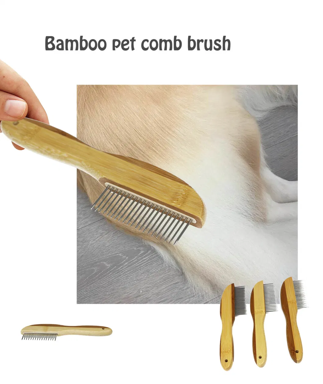 Eco-Friendly Pet Hair Brush Bamboo Wooden Pin Needle Brush Cat Massage Cleaning Hair Remover Pet Dog Hair Grooming Comb