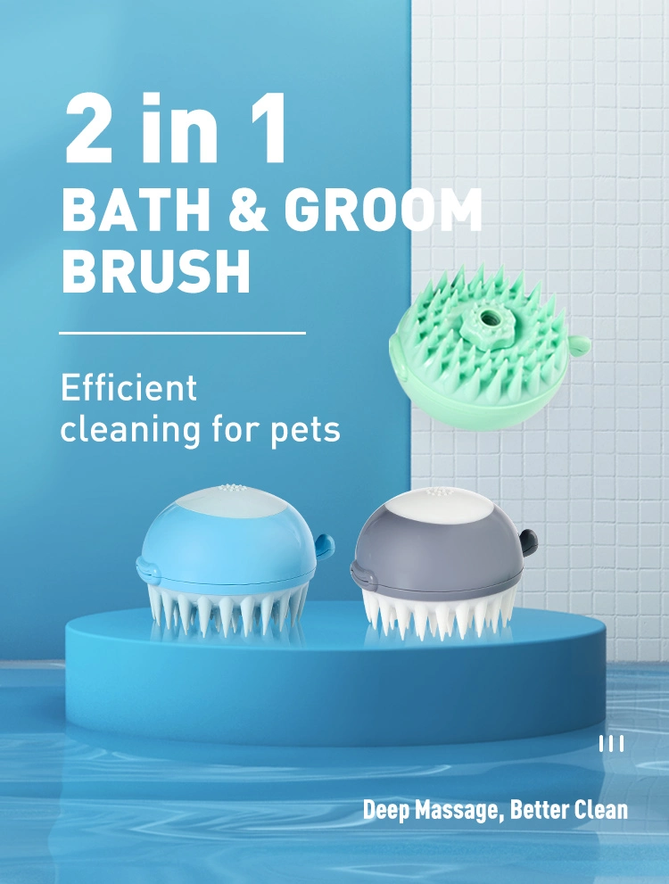Ultra Soft Silicone Pins Dog Cat Bath Brush with Shampoo Dispenser